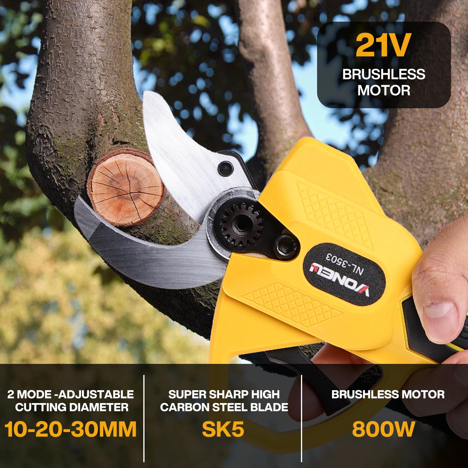 Forbice potatura a batteria 24V: Forbici Potatura a Batteria con Regolabile 10-20-30mm con 2 Batterie 2000mAh, Cesoie a Batteria per Potatura per Potatura Giardino, Olivo, Ulivo