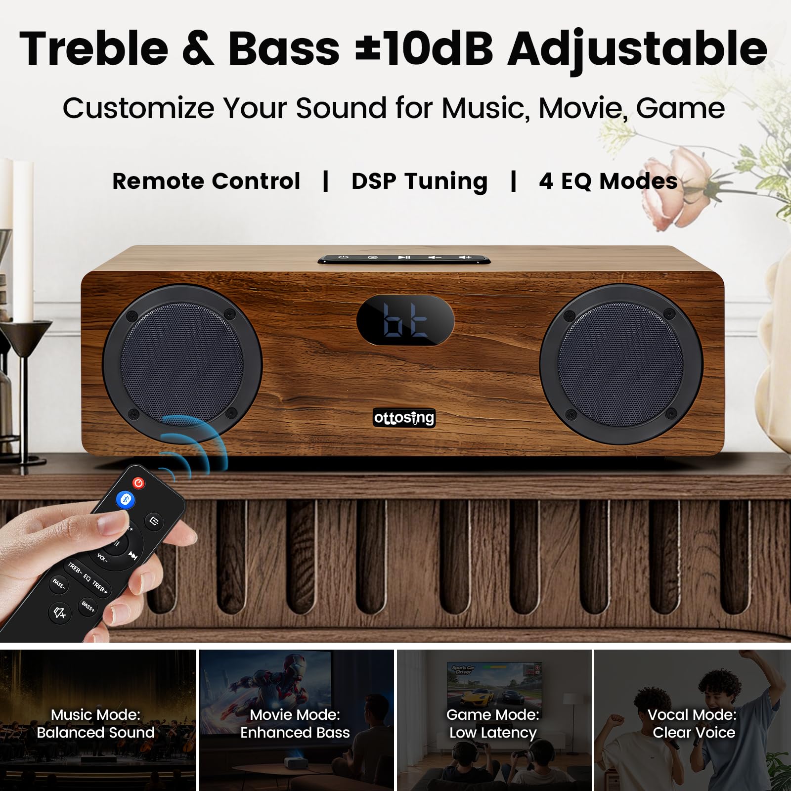 Altoparlante Bluetooth a 2.0 canali 40 W, Bluetooth 5.0 con ottico/coassiale/HDMI ARC/AUX/USB, DSP Tuning altoparlante in legno supporta MP3/WAV, suono stereo per casa/interno