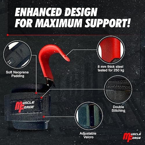 Miniatura 3 de Ganchos de levantamiento de pesas para hombres y mujeres  Correas de muñeca de elevación resistentes con agarres de gancho para levantamiento de