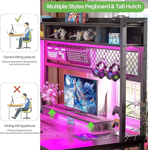 Miniatura 4 de Escritorio para juegos 48 con gabinete, escritorio grande para computadora con LED y estación de carga, escritorio de oficina en casa con tablero de