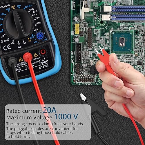 Miniatura 83 de 1 par de cable de prueba de enchufe de plátano a clip de cocodrilo, 39.4 in/3.28 pies, corriente nominal de 15 A, voltaje máximo de 1000 V, cable