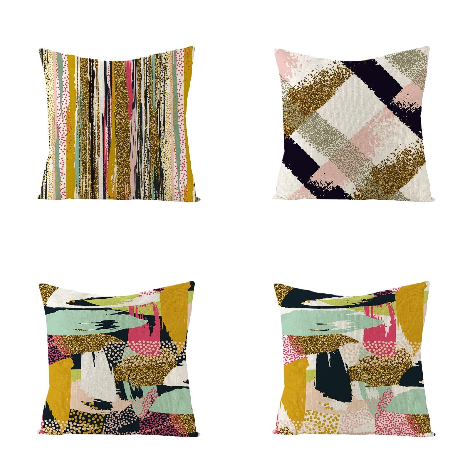 Sofa Fundas Cojines 60x60 Pack de 4 Cuadrado,Funda de Almohada Lino con Cremallera Invisible,Funda de Cojín Decoración para Hogar Sala Cama Jardín Silla Coche-geometría