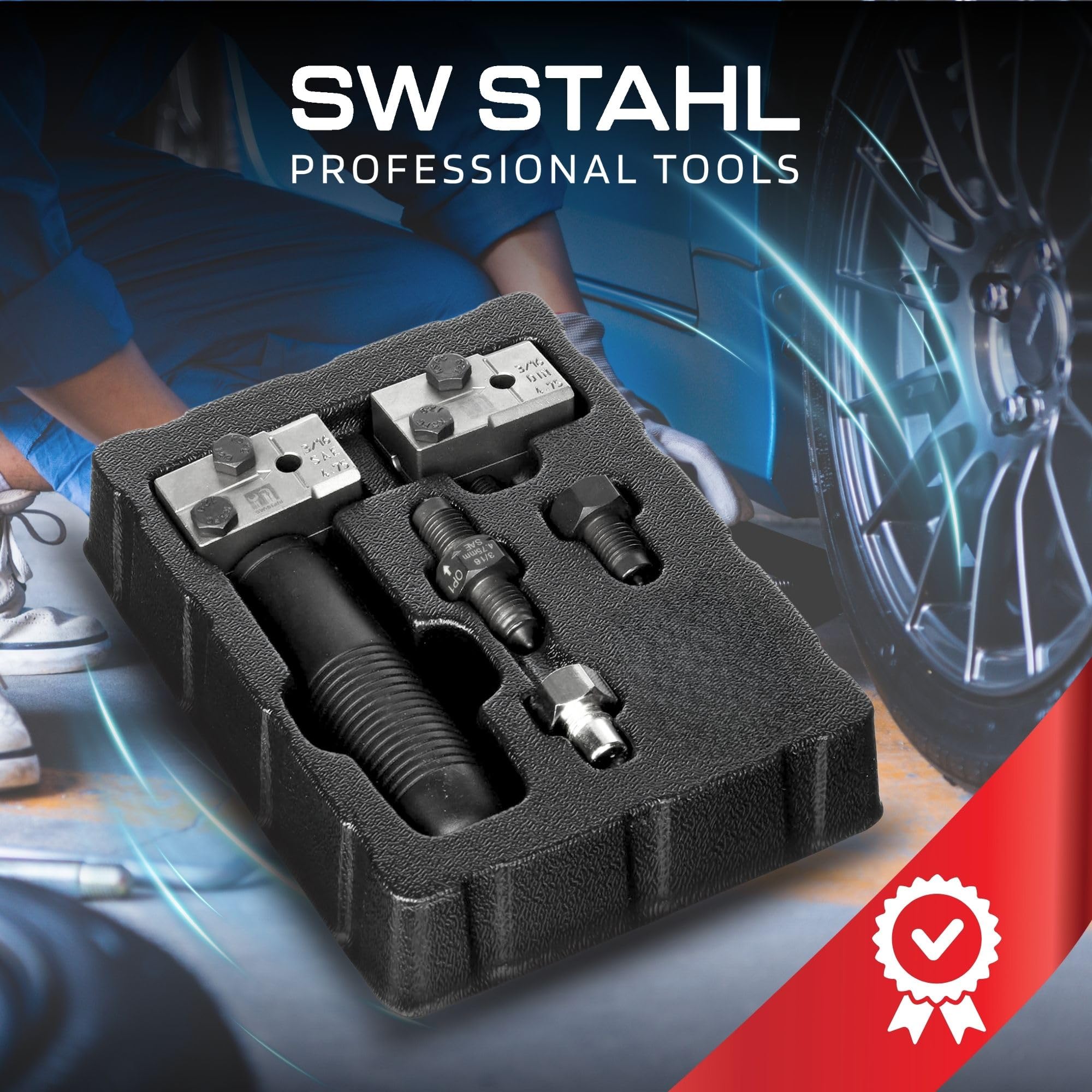 SW-Stahl 24529L Mechanisches Bördelgerät für Bremsleitungen 4,75 mm | Manuelles Bördelwerkzeug nach SAE & DIN Standard - 3/16 Zoll Set für KFZ Werkstatt - Präzise Bremsleitungsbearbeitung