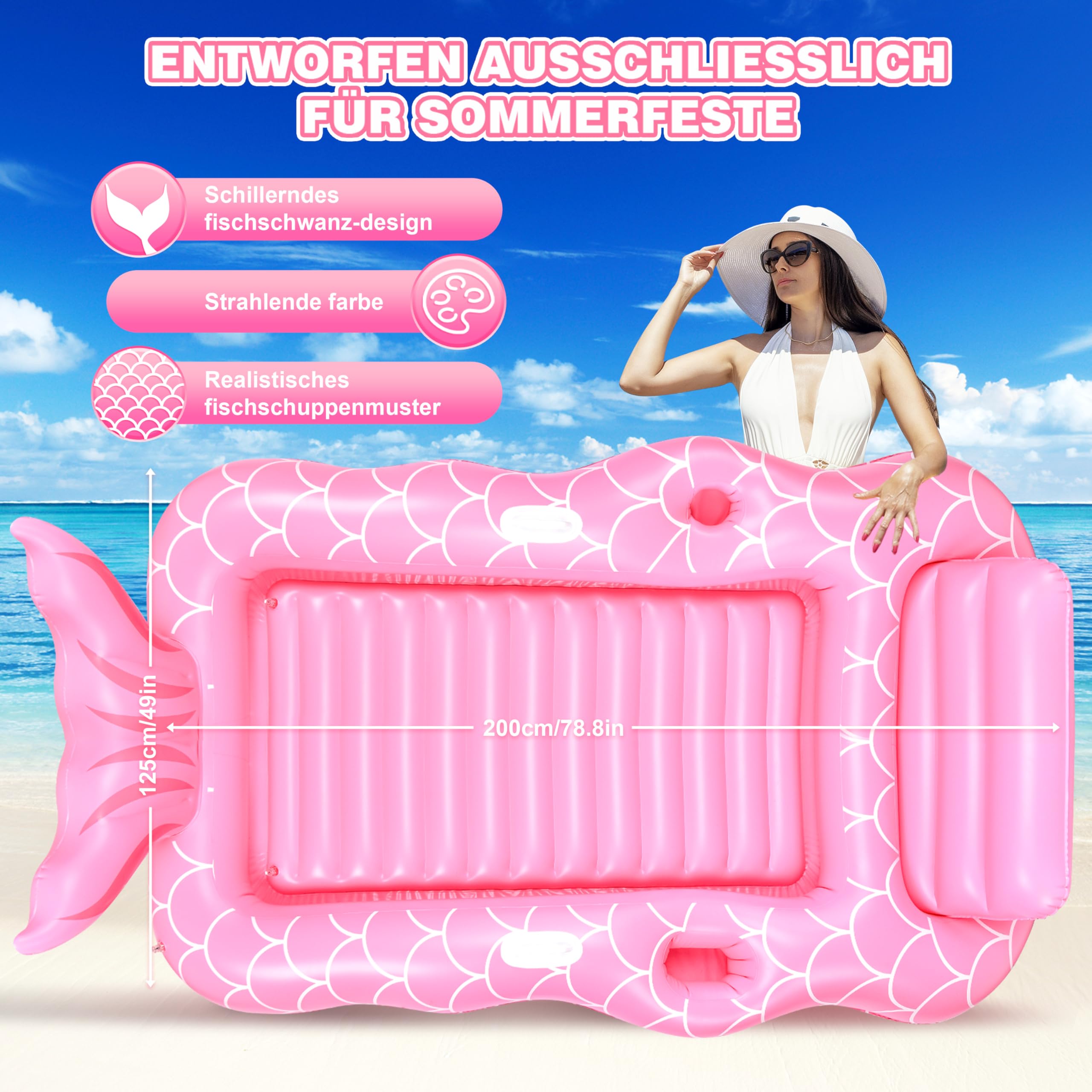JONRRYIN Luftmatratze Pool Große, Wasser Hängematte Luftmatratze, Tanning Pool Erwachsene, Aufblasbarer Sonnenpool, Aufblasbare Wasserhängematte Pool für Sommer Poolpartys
