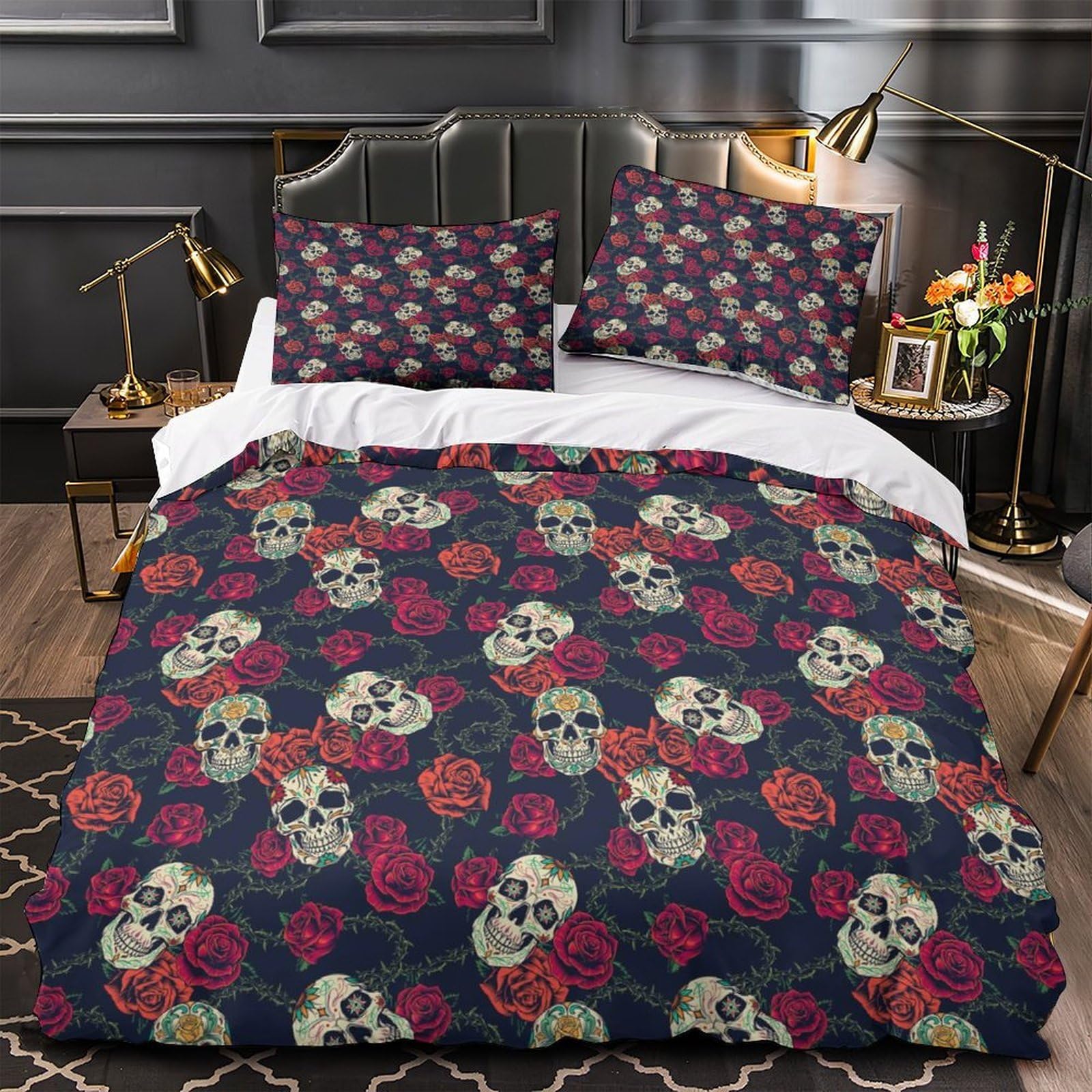Design gothique parure de lit crâne pour chambre de fille