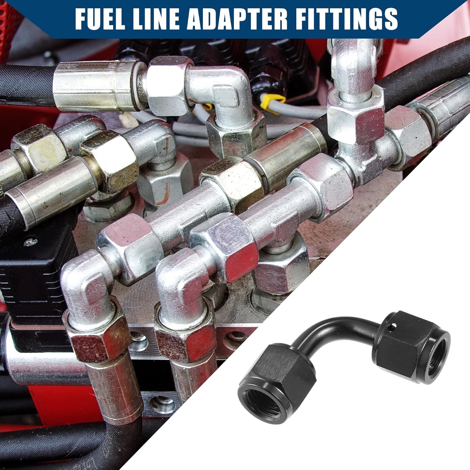 Fuel Line Adapter Fittings/Top 90 Degree Fuel Line Connector for Car/Durable Aluminum Alloy AN4 Female to AN4 Female / 1 Pcs Black
