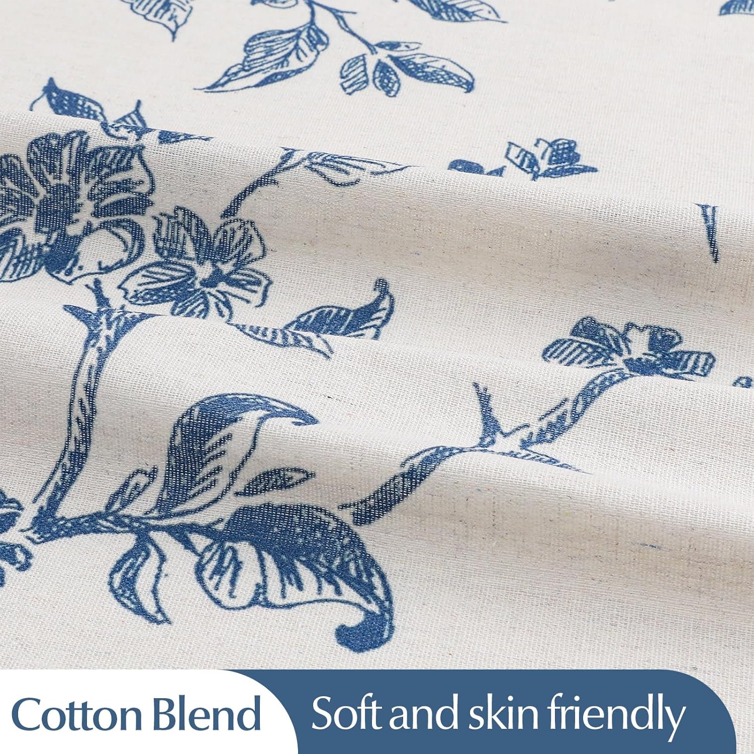 MitoVilla Long Shower Curtain Set 72 x 78, Cotton Floral Cottagecore Spring Shower Curtains for Bathroom, Modern Farmhouse Country Plant Leaves Bathroom Décor