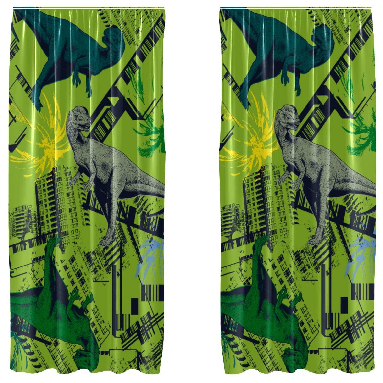 Cortinas infantiles verdes con diseño de dinosaurio y paneles ligeros de 55x84 pulgadas set de 2