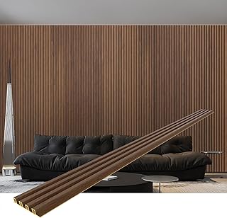 8-Pack WPC Slat Wall Panels, 96 x 6.6 in Decorative Acoustic Slats 3D Wall Panels, Water-Proof and Easy Installation,Walnut
