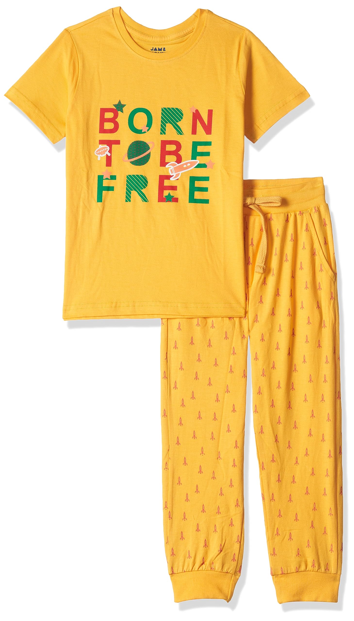 Amazon Brand - Jam & HoneyBoys Boys Night Suit | 100% Cotton T-Shirt & Pajama Set | Age 2-12 Years