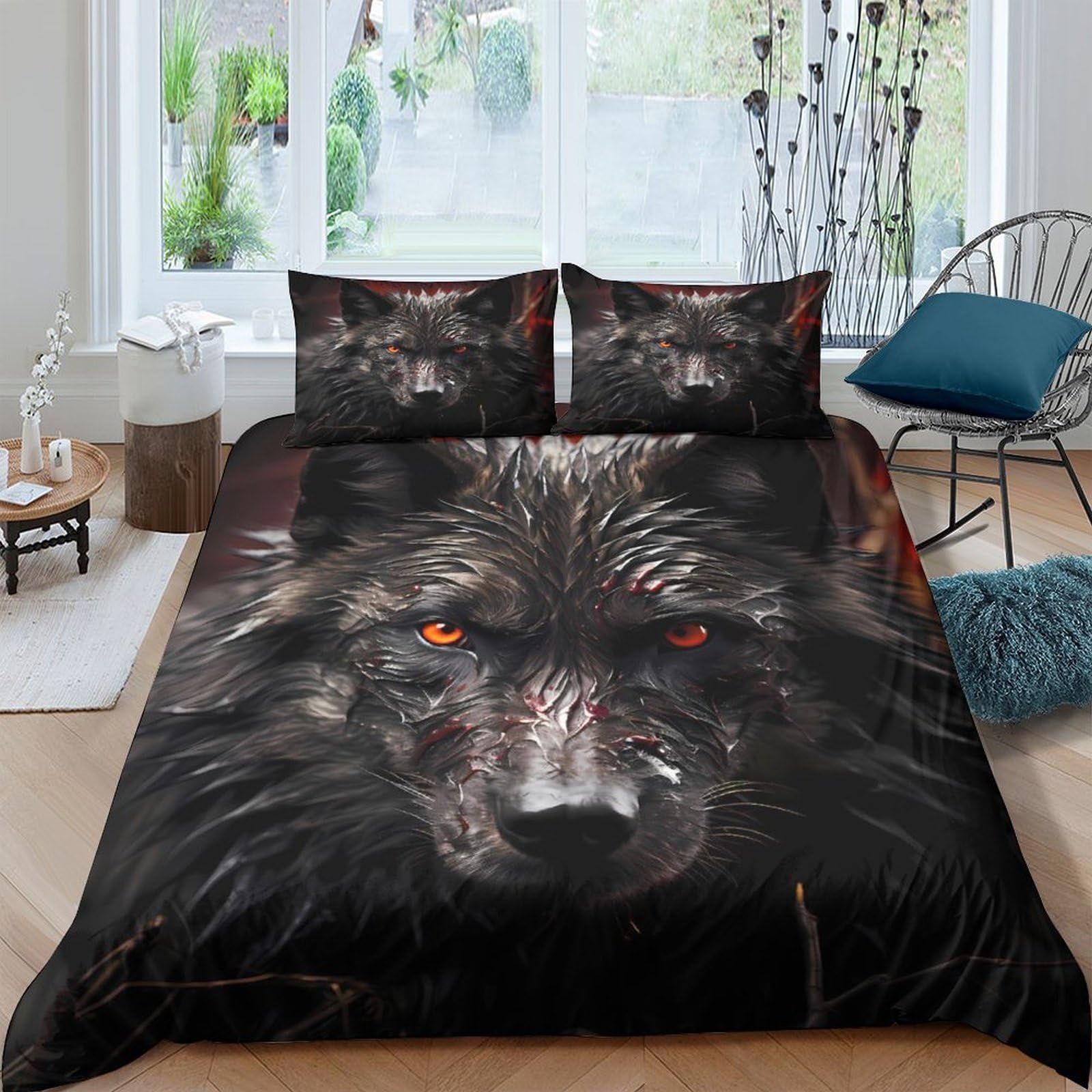 Ctjqhvkz Style-5 3D Printed Wolf Eyes Fitted Sheet Microfiber Black Animal Mattress Cover Anti-Slip Washable For Bedroom Guest Room Decor Single（135X200cm）