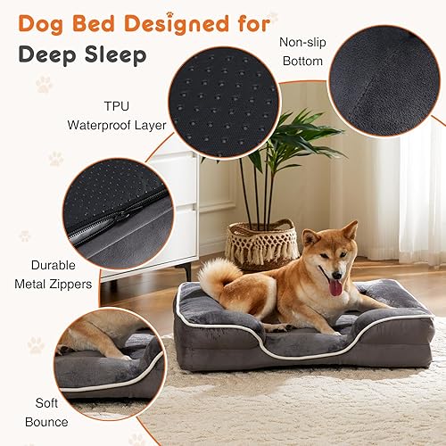 Miniatura 3 de Sweetcrispy Cama ortopédica para perros, cama extragrande de espuma viscoelástica para cachorros y gatos con funda lavable impermeable extraíble y