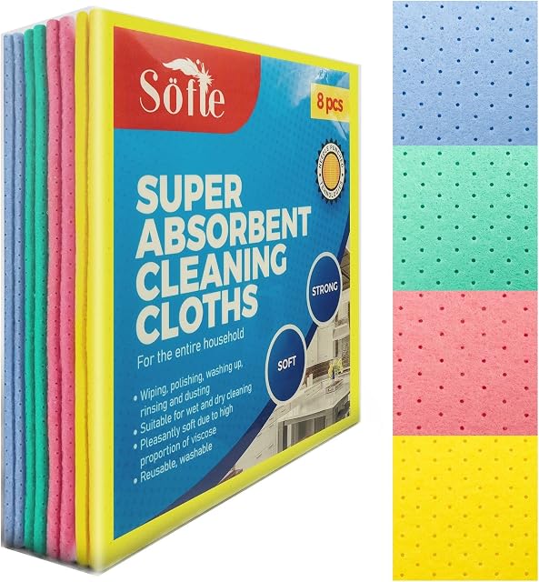 Super Absorbent Cleaning Cloths for the entire household  Multipurpose Wash Cloths  Soft Microfiber  Needle Punch Technology  Reusable Cleaning Cloths  8 Pcs - Multi
