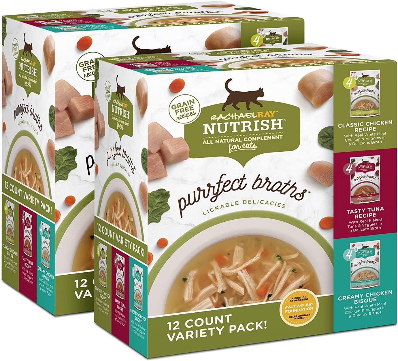 Rachael Ray Nutrish Purrfect Broths Natural Wet Cat Food, Variety Pack, 1.4 Ounce Pouch (Pack of 24), Grain Free