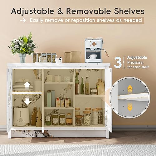 Miniatura 5 de Luban Nese Aparador de buffet con almacenamiento para cocina - Credenza de almacenamiento único de madera, 3 puertas, muebles modernos para comedor,