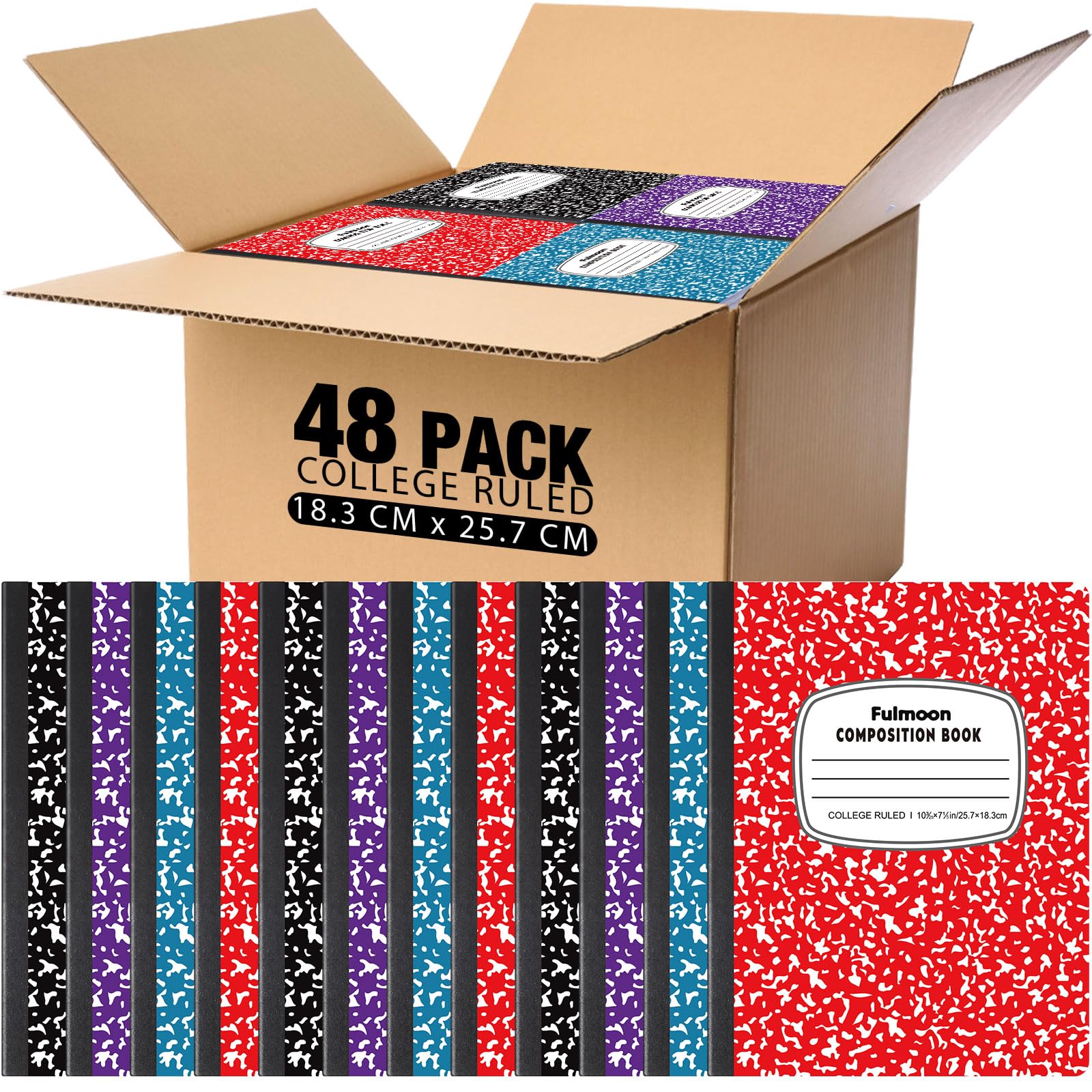 Fulmoon Kompositions-Notizbuch, College-Notizbuch, liniert, Hardcover, 30 Blatt/60 Seiten, für Schule, College, Tagebuch, Schreibprogramme, Kunstrezepte, 26 x 18 cm, bunt, 48 Stück