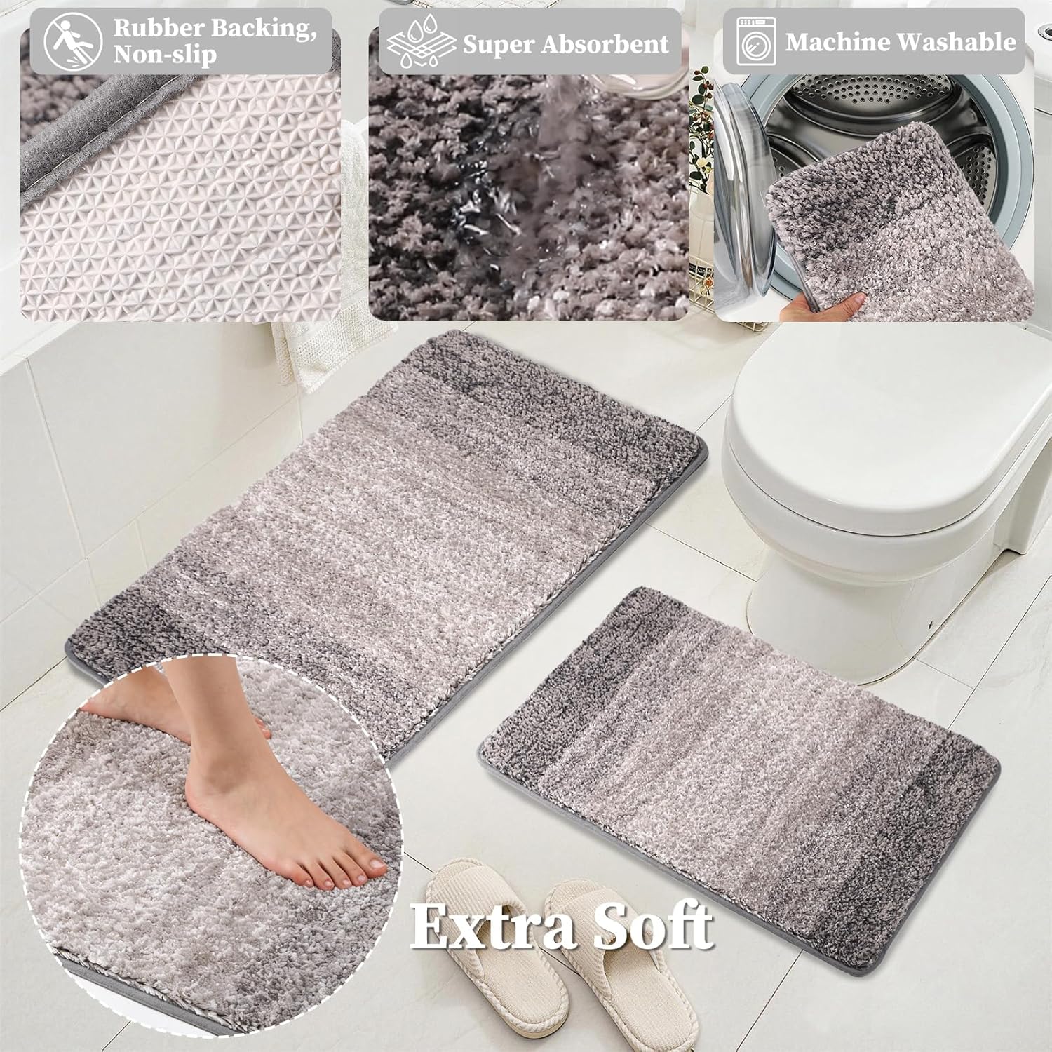 Bathroom Accessories Set, 25PCS Wicker Bathroom Accessory Set with Shower Curtain, Bath Mat, Soap Dispenser, Handwoven Trash Can & Ratten Tissue Box (Grey, Bath Set+Shower Curtain+Rugs)