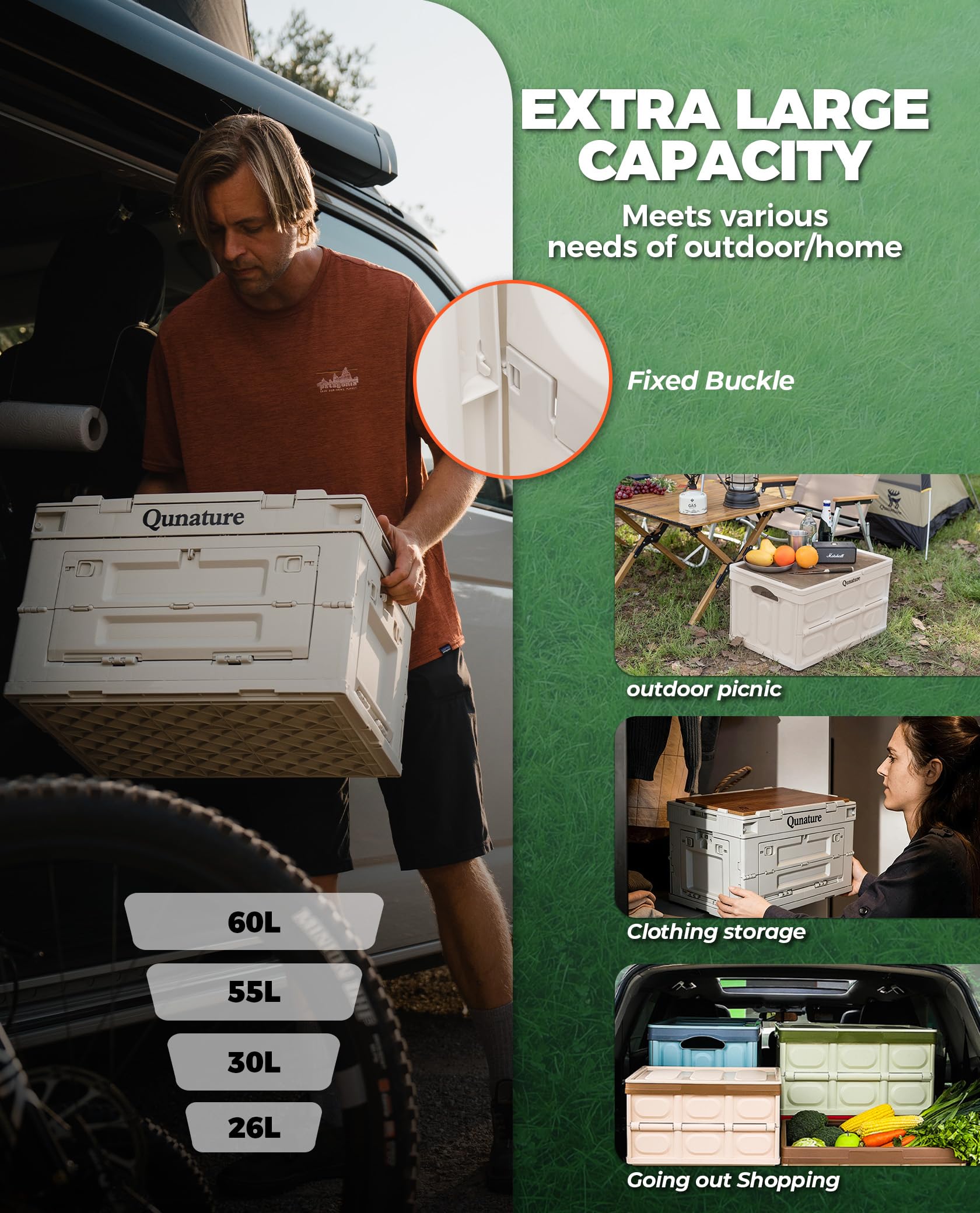 Qunature Campingbox Opvouwbare Organizer Campingbox Opbergbox 26/55/60