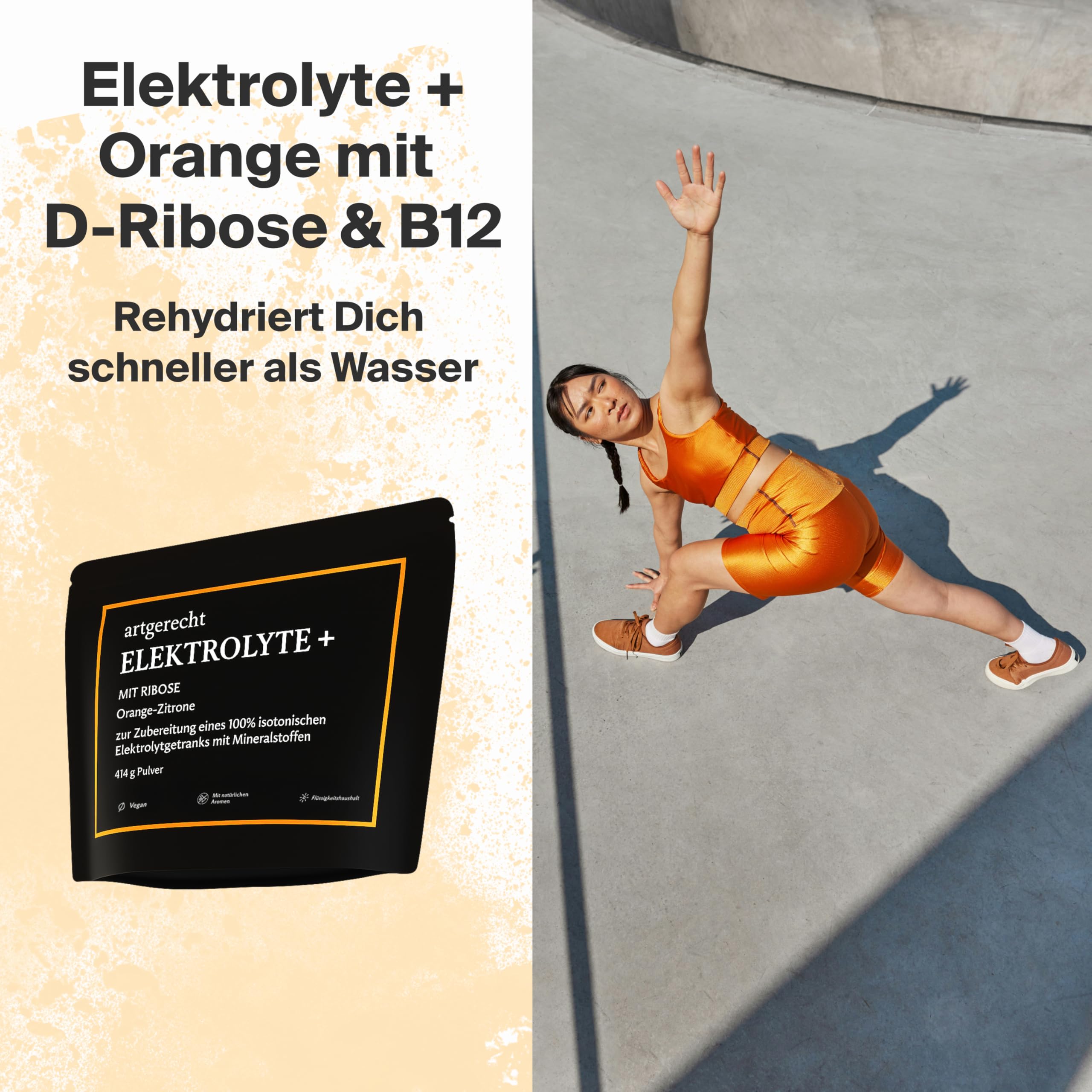 Elektrolytpulver PLUS mit D-Ribose & Orangen Geschmack 414 g / 30 Portionen | Für Hydration, Regeneration & Muskelfunktion | Isotonisch mit Natrium, Kalium, Magnesium, Calcium & Chlorid
