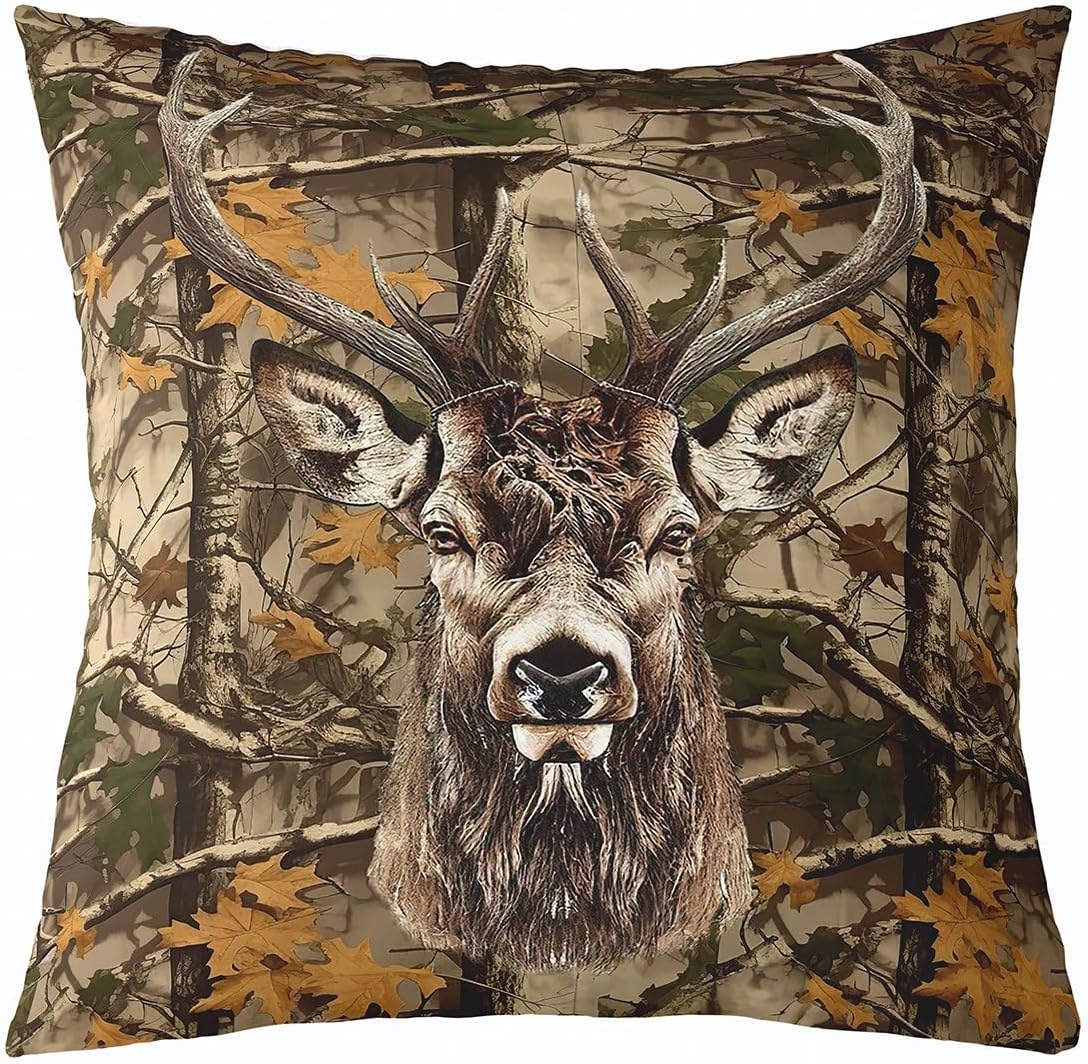 Feelyou Deer Throw Pillow Covers 24"x24" Set of 2 Western Farmhouse Cushion Case for Sofa Couch Bed Chair Car Camo Decorative Pillow Case Pillowcase Cute Deer Outdoor Pillows Covers Deer Hunting