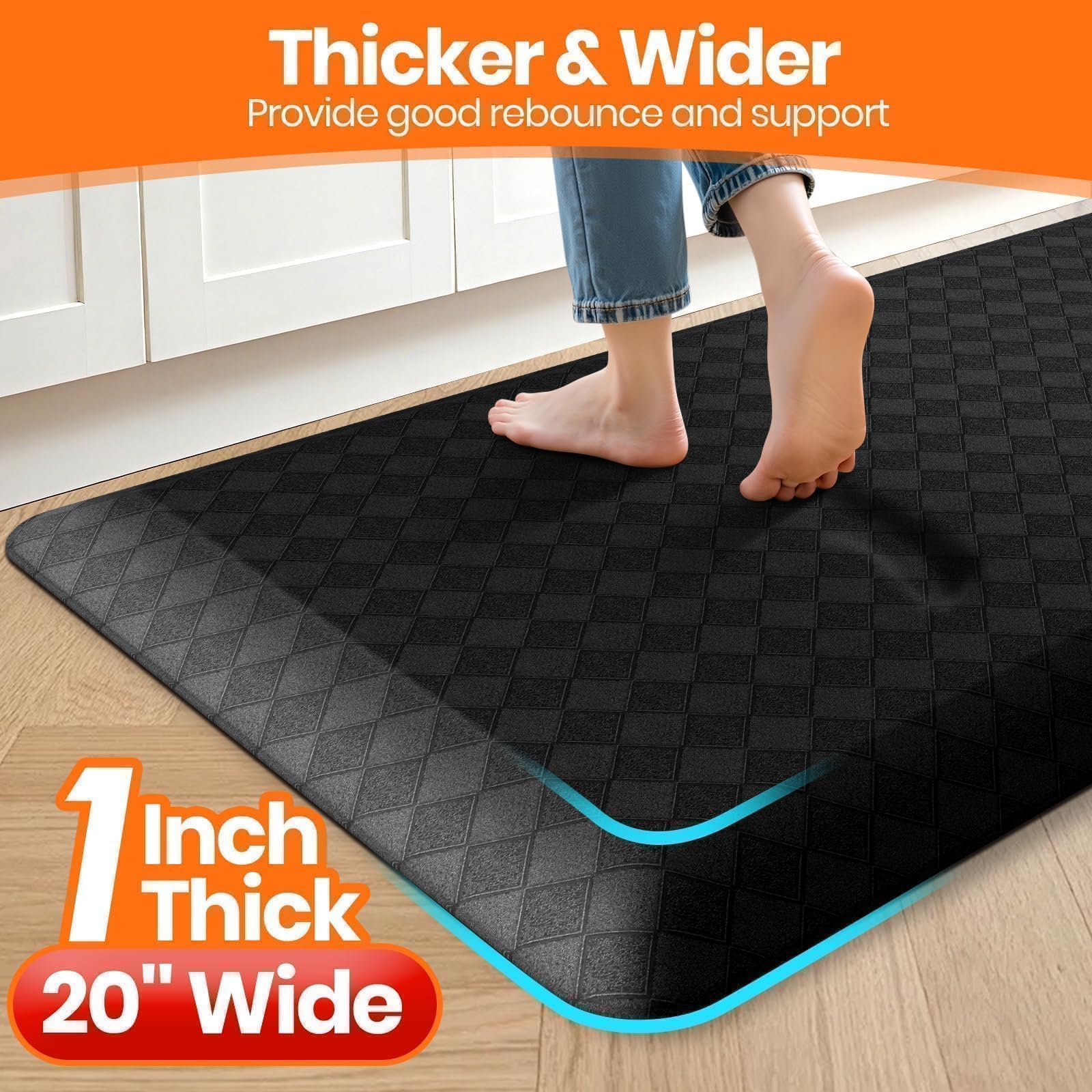 1" Thick Kitchen Mats for Floor, Water Resistant Floor Rug,Black/32" x 20" — Amazon image 2