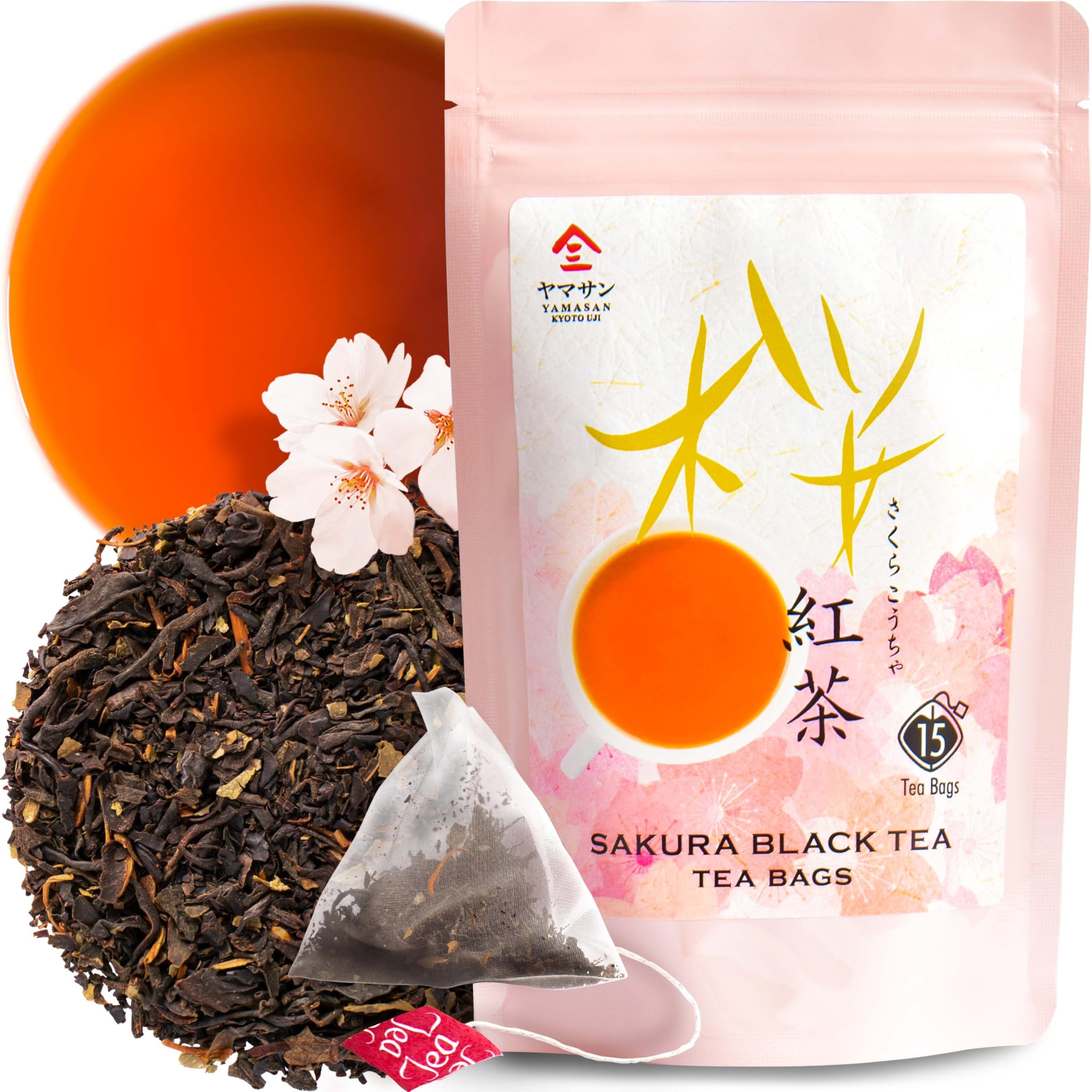 – Sakura Black Tea Tea Bags (3gx15bags) - Blending Benifuki and Japanese Sakura Cherry Blossom Leaves, Floral and Refreshing Wakocha