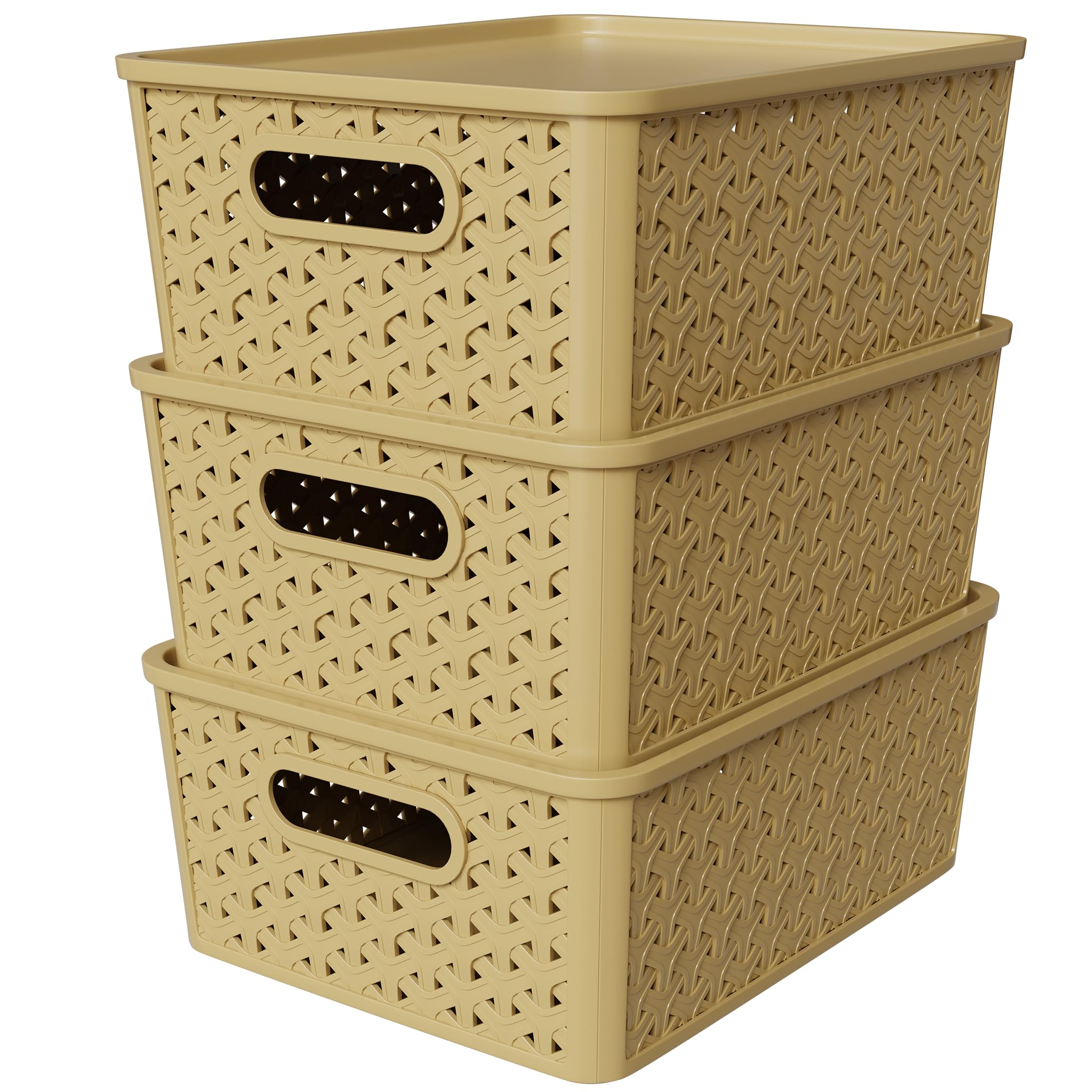 TEX-RO Storage Box and Organisers - Multi-Purpose Plastic Box for Storage Organiser Box for Home and Office - Durable Organizer Storage Box and Stationary Organizers Box (Set of 3,Cream)