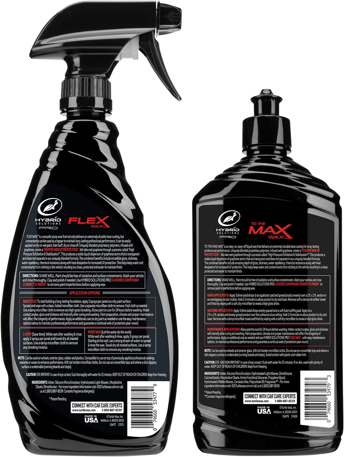 Turtle Wax Hybrid Solutions Pro Flex Wax, Graphene Spray Wax and To The MAX Wax, Liquid Wax, Combo Pack