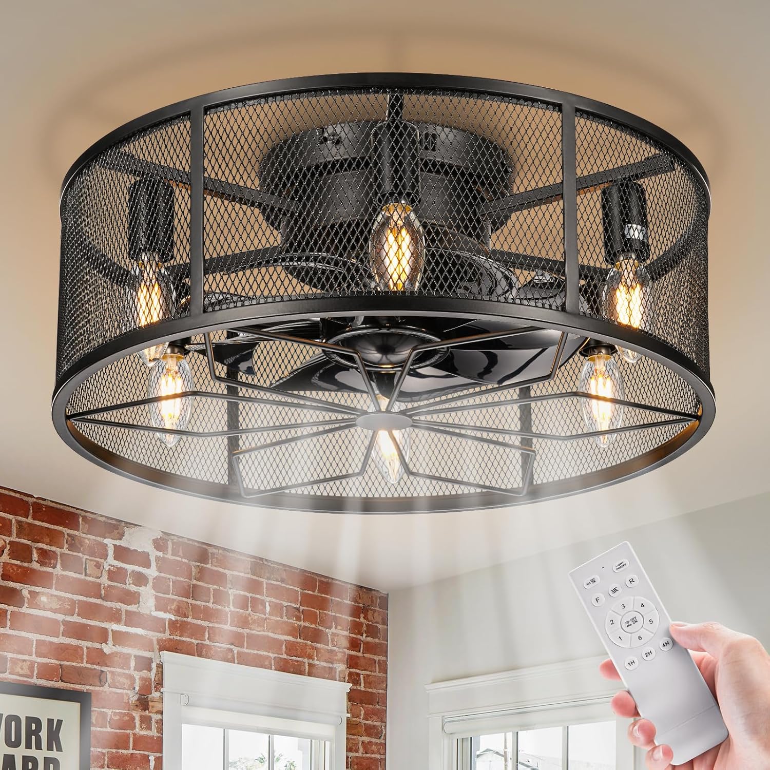 Ceiling Fans with Lights, 18 Inch Flush Mount Ceiling Fan with Lights Low Profile Small Farmhouse Ceiling Fan Light Industrial Fixture for Bedroom Kitchen