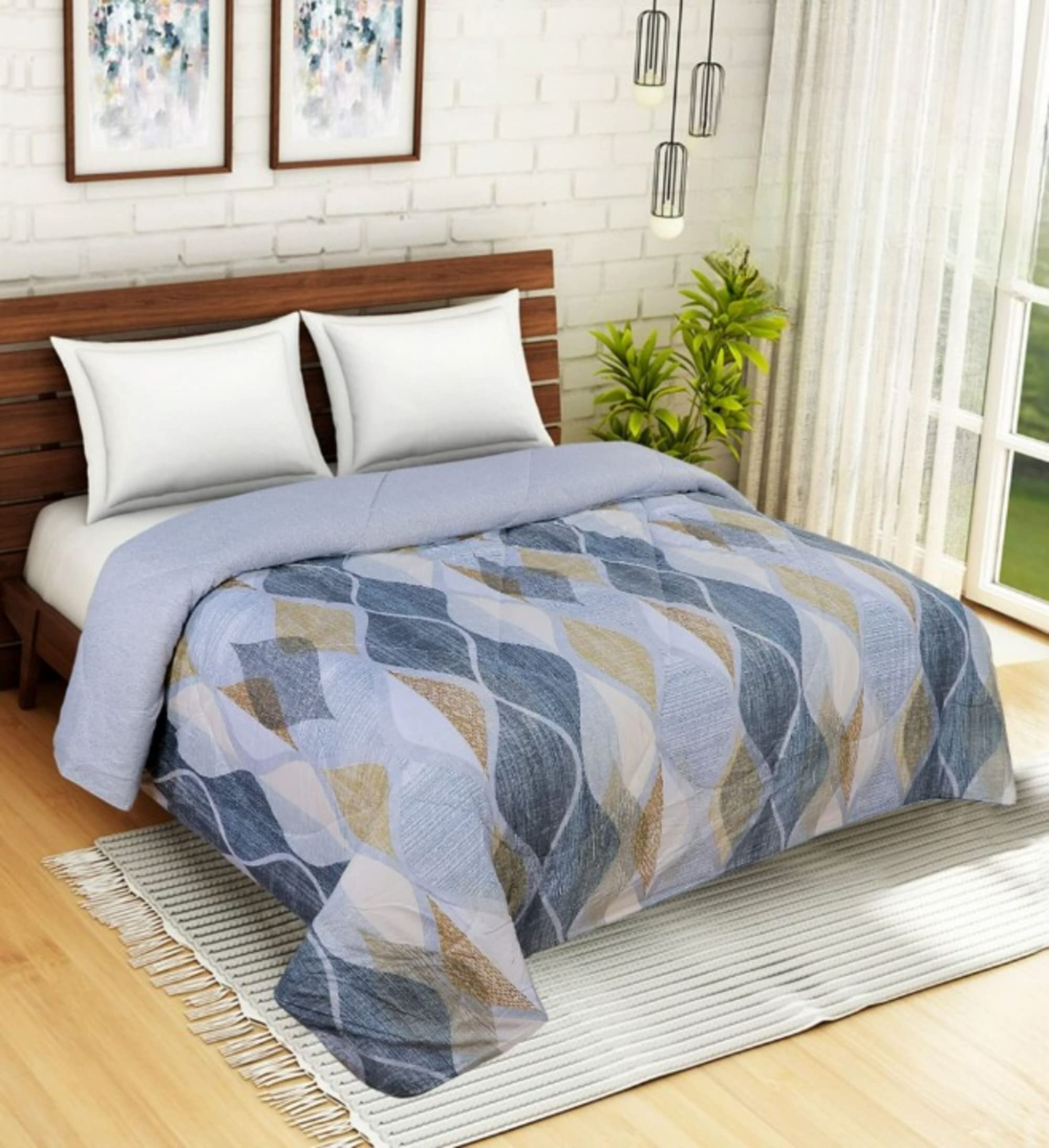 Petals Dreams 300 GSM AC Comforter Double Bed, All Weather Quilt King Size Blanket (230x230 cm) (Multicolor Grey)