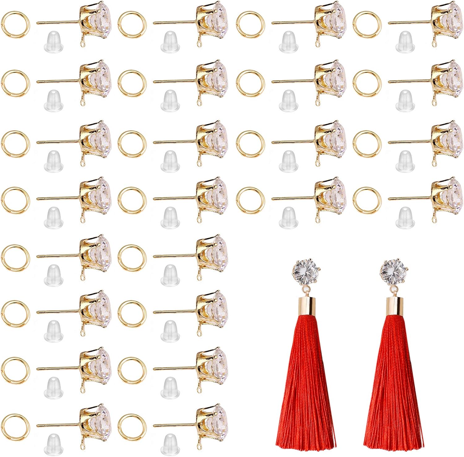 500 Pcs Rhinestone Earrings Posts with Loop Open Jump Rings Earring Backs Hypoallergenic Crystal Earring Studs Backings Earring Making Supplies Kit for DIY Jewelry Findings Accessories Golden Tone