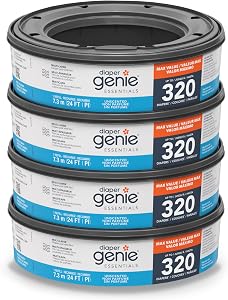 Diaper Genie Essentials Round Refill 4-Pack | Holds Up to 1280 Newborn Diapers | Features Unscented Continuous Film | Compatible with Diaper Genie Complete and Expressions Pails