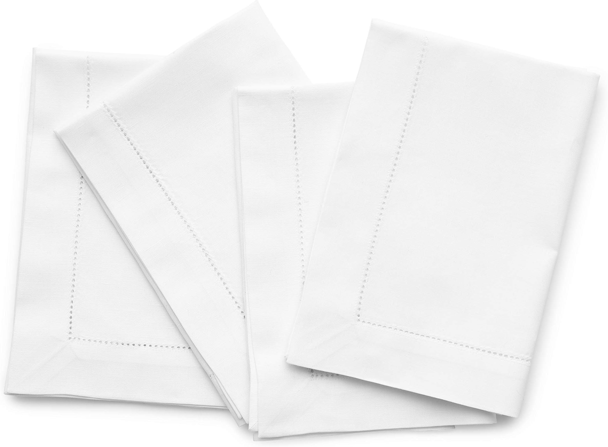 Solino Home White Napkins Set of 4 - Cotton Linen Hemstitch Dinner Napkins Cloth 20 x 20 Inch for Winter, Mothers Day, Spring, Easter - Handcrafted and Machine Washable