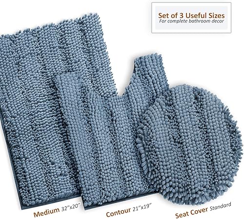 Miniatura 3 de Clara Clark Tapetes para baño de felpilla, tapetes de baño de felpa ultra suave, peludos para baño, lavables a máquina, antideslizantes, juego de 3