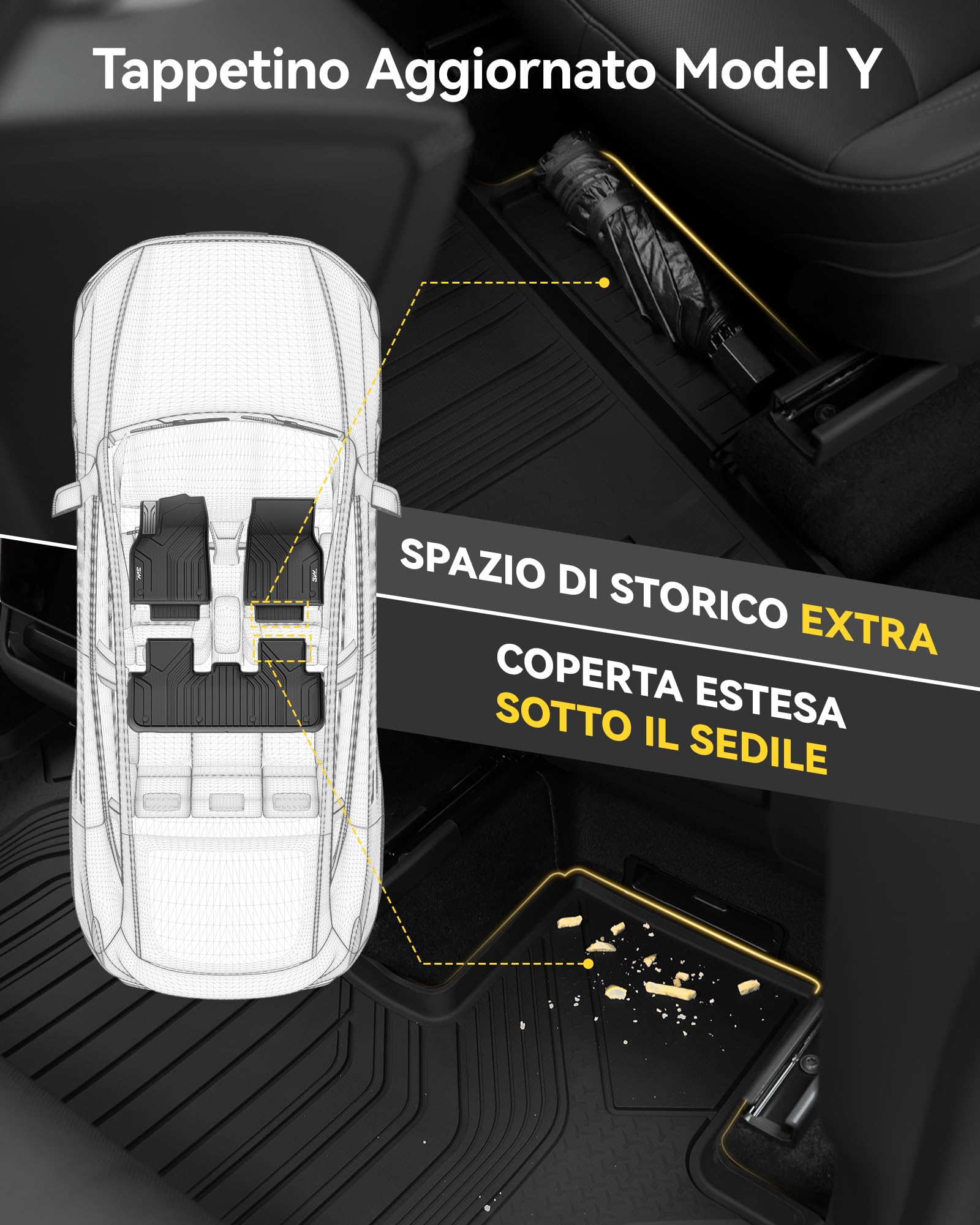 3W Tappetini per Tesla Model Y 2025-2026 Juniper, Set 1ª e 2ª Fila in Thorex™ per Premium/Performance, compatibile con Standard, 3D su Misura, Impermeabili e Lavabili