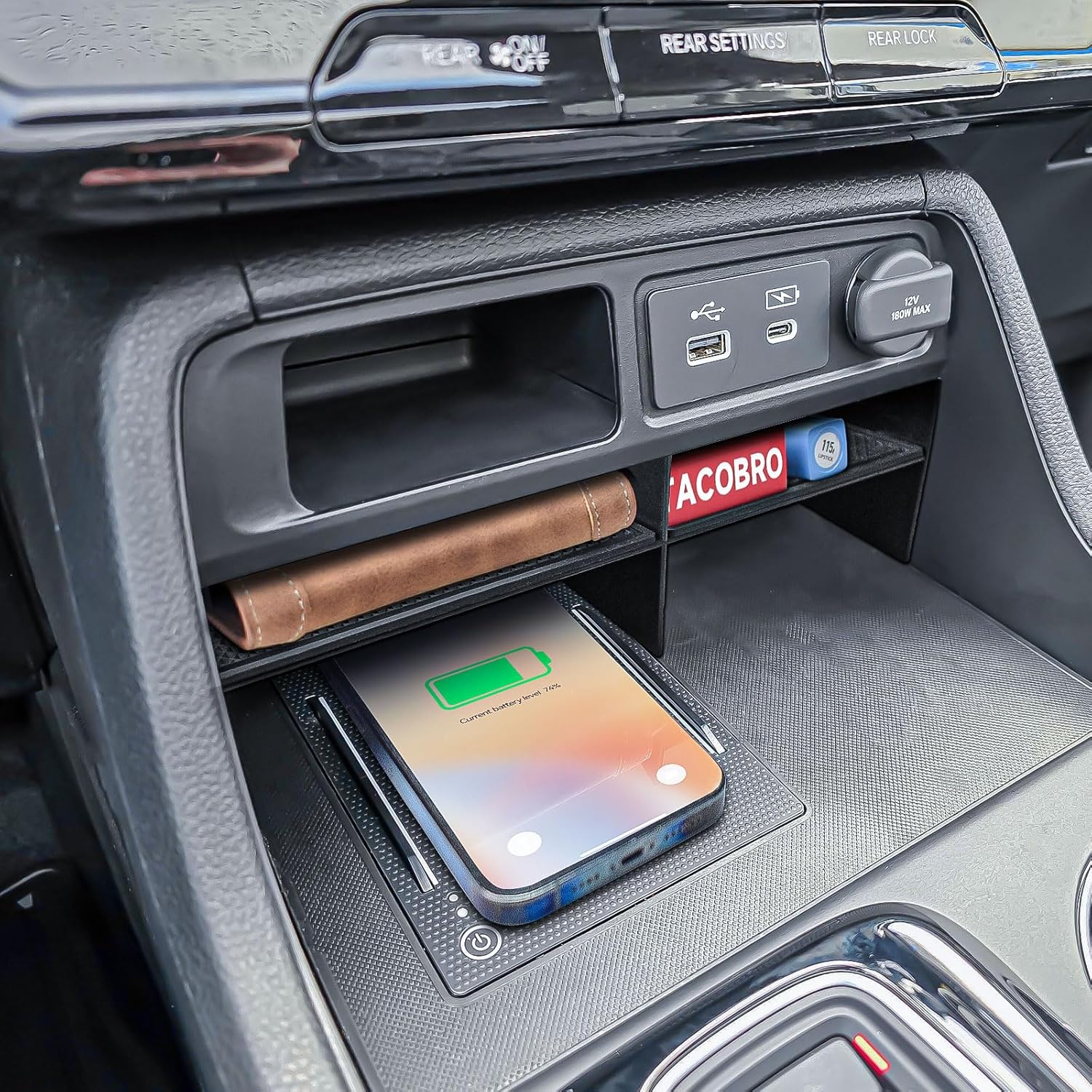 TACOBRO 2PCS Center Console Organizer Tray and for 2023-2025 2026 Honda Pilot & 2026 Passport – Custom Fit Secondary Storage Box with Rubber Pad Increased Storage Space Insert Tray