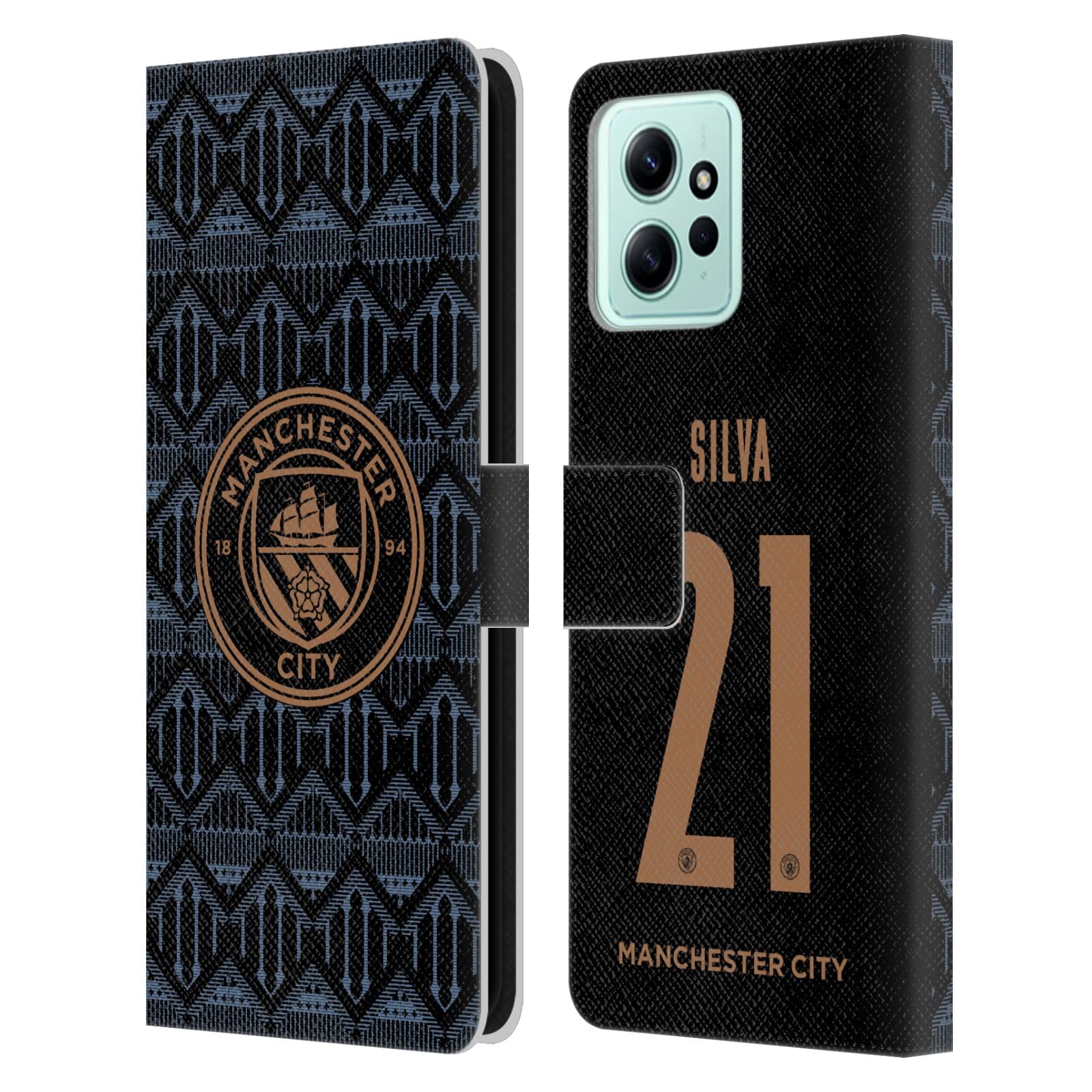 Head Case Designs Officially Licensed Manchester City Man City FC David Silva 2020/21 Players Away Kit Group 1 Leather Book Wallet Case Cover Compatible with Xiaomi Redmi 12