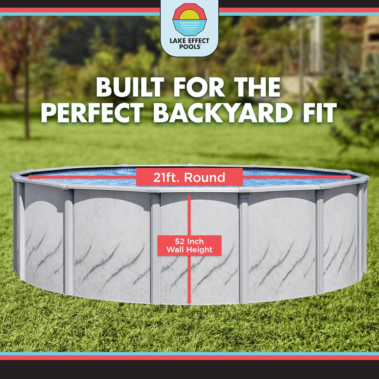 Lake Effect Pools 'Galleria' 21 ft Round Above Ground Swimming Pool | 52 Inch Steel Side Walls | Kit Includes: 25 Gauge Overlap Liner & Widemouth Skimmer