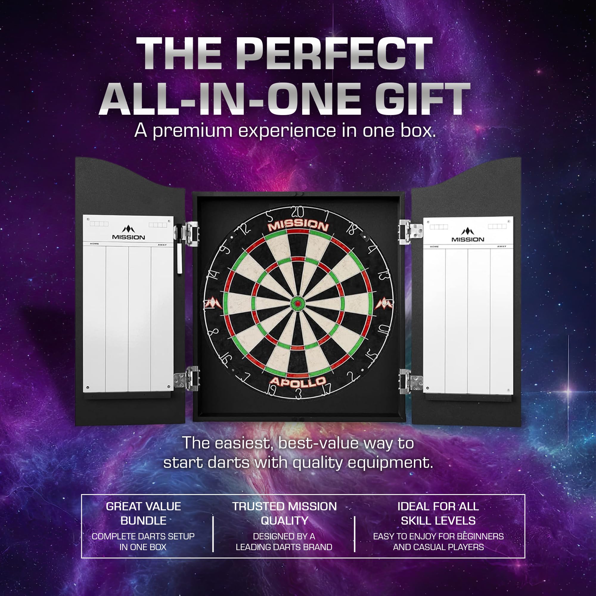 Mission Home Darts Centre - Completo di Bersaglio Apollo e 6 Freccette
