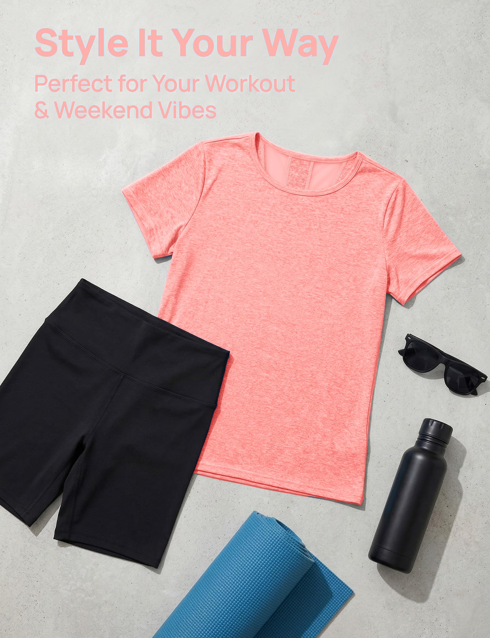 Camiseta Deportiva Mujer Manga Corta Cuello Redondo Secado Rápido Top de Malla Transpirable para Yoga Fitness Correr Pilates S-XXL