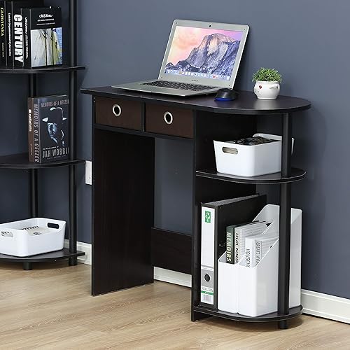 Miniatura 2 de Furinno Go Green Home - Escritorio para computadora portátil con 2 cajones, nogal oscuro