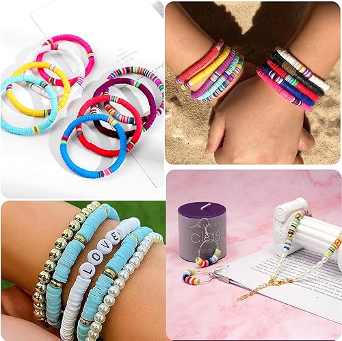 Miniatura 6 de Woixiow Cuentas de arcilla, 5500 cuentas de arcilla polimérica para hacer pulseras, cuentas de arcilla de 28 colores para kit de fabricación de