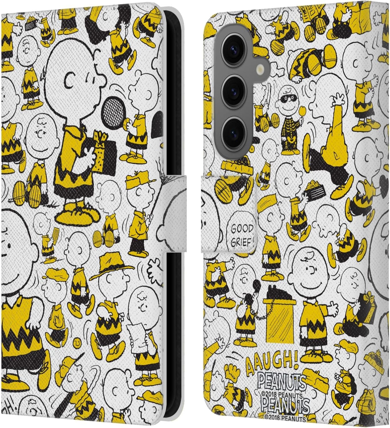 Head Case Designs Officially Licensed Peanuts Patterns 3 Charlie Brown Leather Wallet Case Compatible with Samsung Galaxy S25