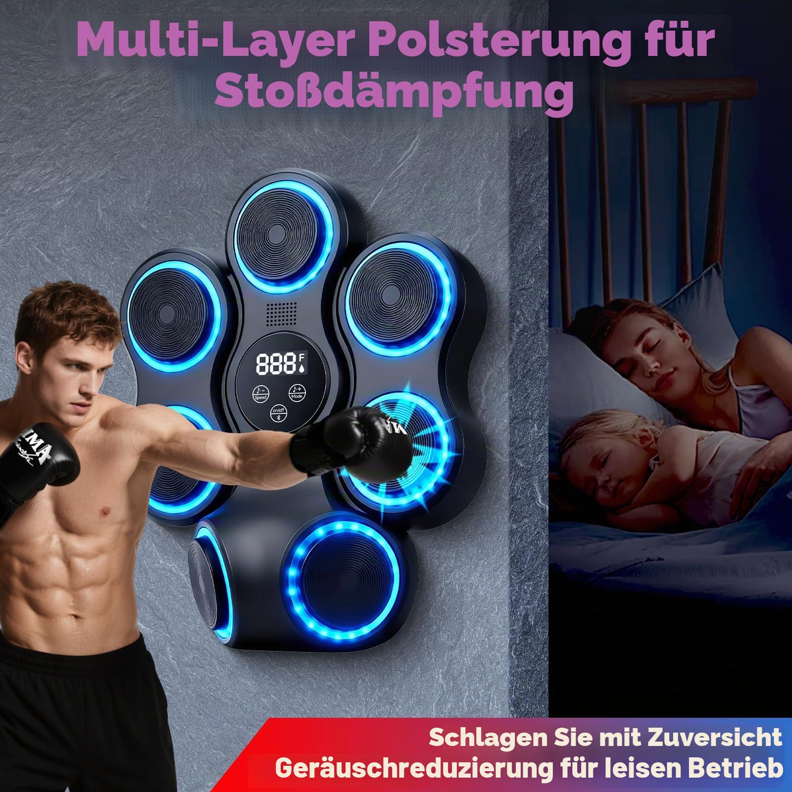 YORWHIN Music Boxing Machine - Upgraded Smart Bluetooth Wall-Mounted Music Punch Boxing Set mit Boxhandschuhen, 9 Geschwindigkeitsmodi und Zählmodus für Erwachsene Box