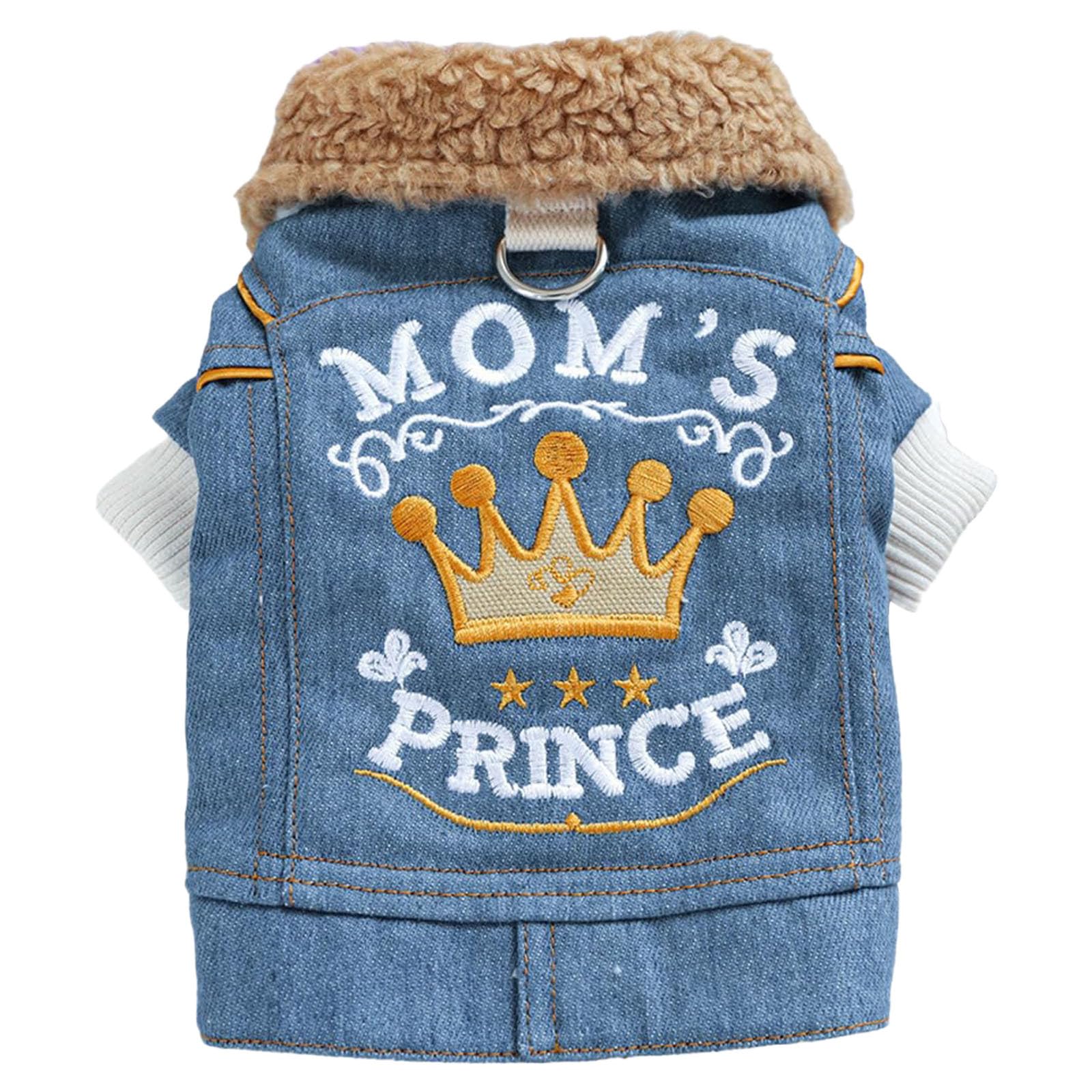 Winter Stylish Dog Fleece Lined Denim Jean Jacket Winter Warm Lightweight Puppy Coat Pet Fashion Apparel for Small Breeds Holiday Outfit (Blue, L)