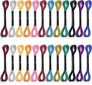 24 Stück Metallic Stickgarn, Glitzernd Kreuzstichgarn Premium Stickgarn Embroidery Thread Stränge Polyestergarn für Freundschaftsbänder DIY Stickgarn BastelnKreuzstich