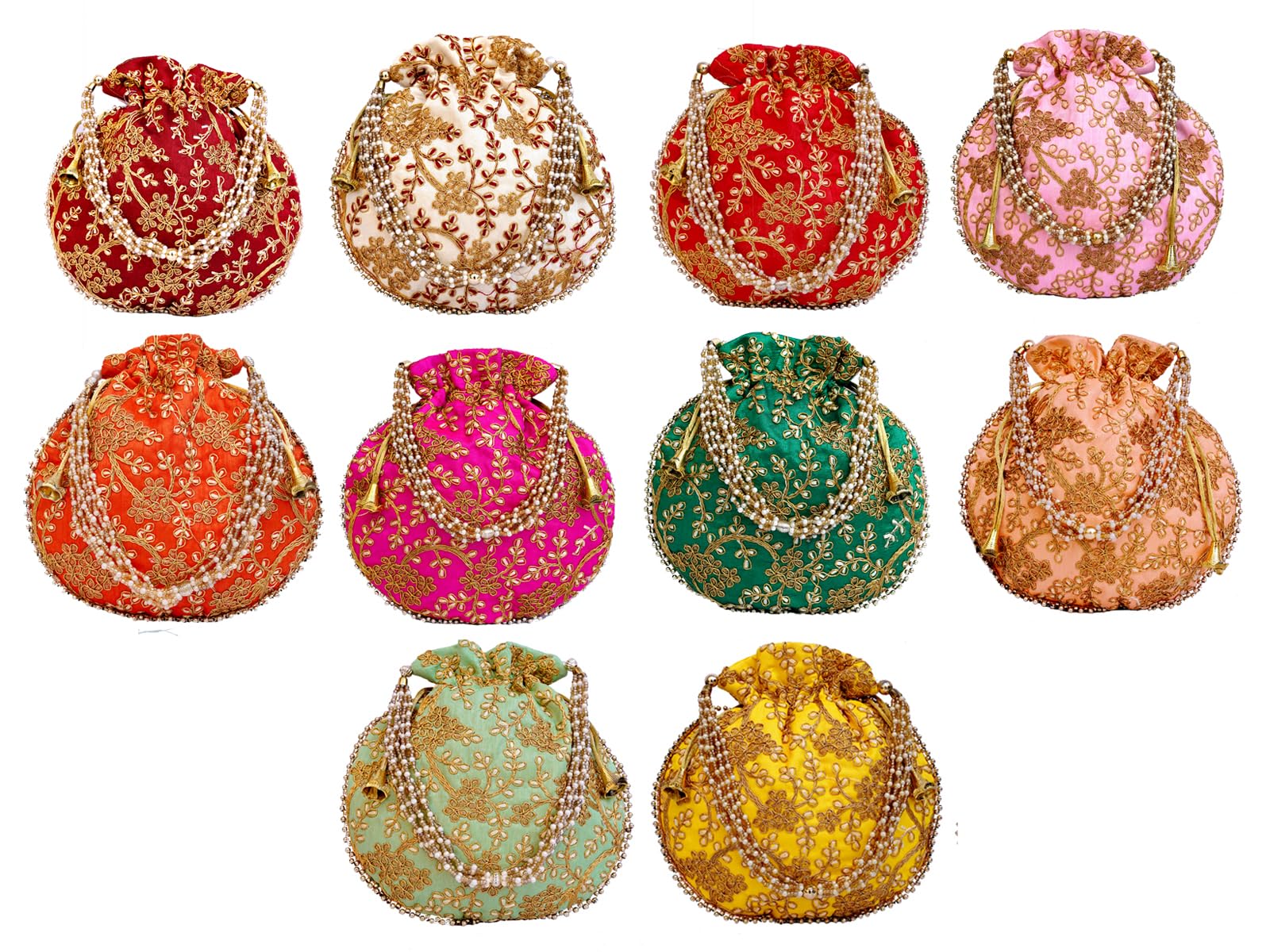 Women velvet potli Bags for Designer Ethnic Wedding Bridal Stylish Handcrafted Embroidered Festive Luxury Handbags with Pearl Work Floral Modern Bag Designs Multicolor set of 10-image-48