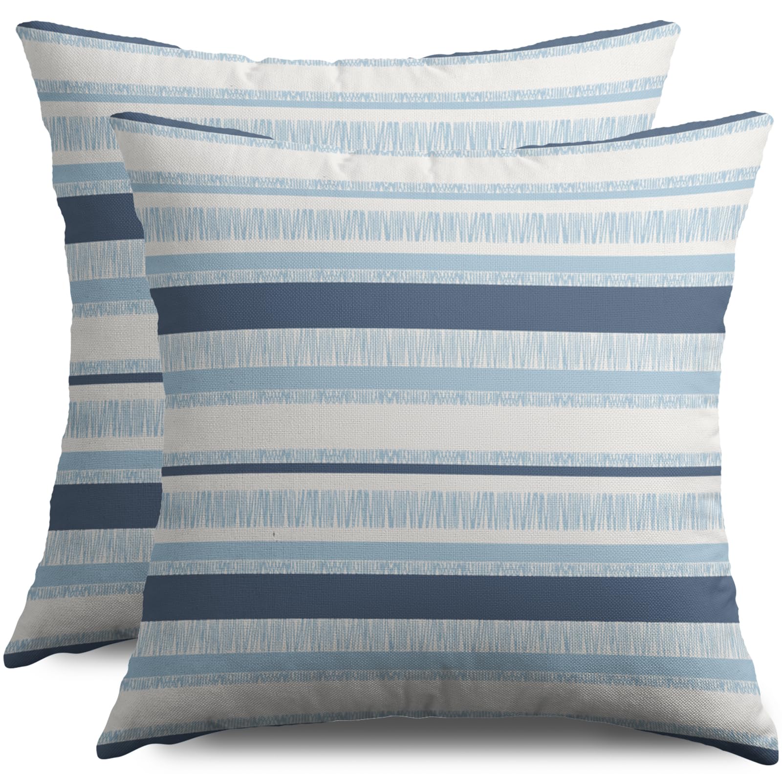 Light Blue Coastal Striped Pillow Covers 18X18 Set of 2, Nautical Beach Themed Stripe Pattern Print Decorative Throw Pillowcases Outdoor Farmhouse
