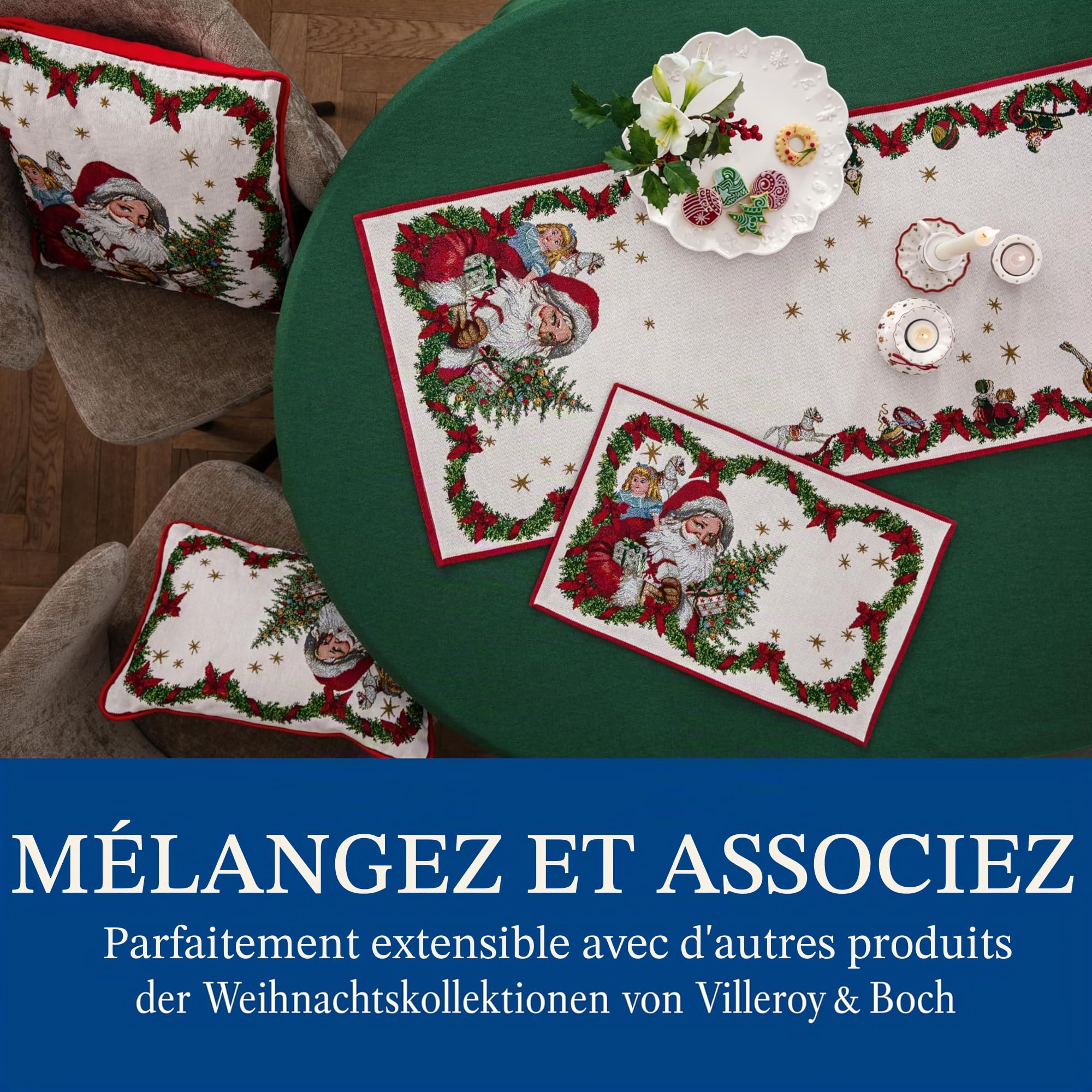 Villeroy & Boch – Toy's Fantasy Coussin réversible Gobelin, Coussin Motif de Père Noël, Multicolore, 45 x 45 x 6,5 cm, Coton, Lavable en Machine