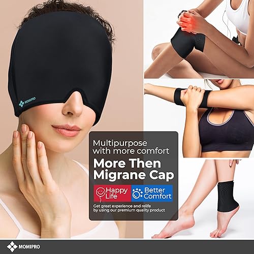 Miniatura 3 de Gorro para aliviar el dolor de cabeza de migraña, 360 grados de cabeza completa para terapia de calor y frío con gel frío, envoltura de cabeza de